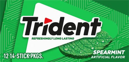 Trident Spearmint Sugar-Free Chewing Gum, 12 Packs of 14 Pieces (168 Total Pieces)