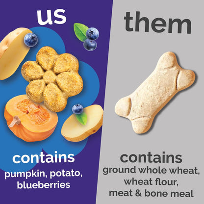 Fruitables Baked Dog Treats, Healthy Pumpkin Treat for Dogs, Low Calorie & Delicious, No Wheat, Corn or Soy, Made in the USA, Pumpkin and Blueberry Flavor, 12oz