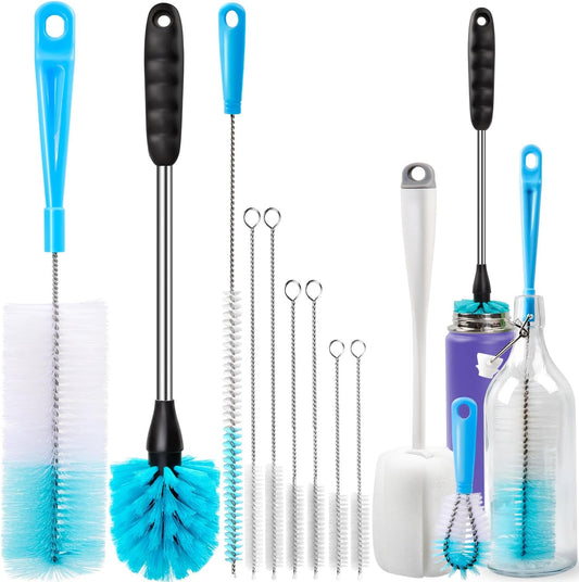 Holikme Bottle Brush Tube Cleaning Lab Set with Long Handle, Cup Cleaner for Washing Narrow Neck Beer Wine Decanter Pipes Lids Sinks Cap Covers, White