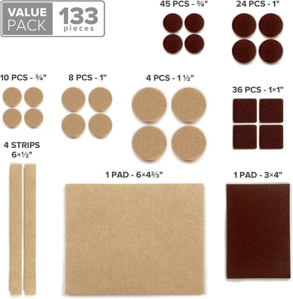 Felt Furniture Pads X-PROTECTOR 133 PCS Premium Furniture Pads - Felt Pads Furniture Feet Best Wood Floor Protectors - Protect Your Hardwood & Laminate Flooring! Brown and Beige