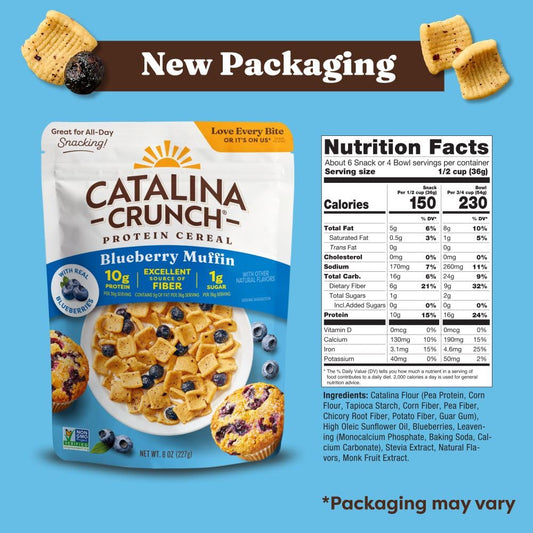 Catalina Crunch Protein Cereal - Breakfast Cereal with 10g of Protein, No Added Sugar - Gluten Free - Blueberry Muffin - 8 oz. Bag (Pack of 1)