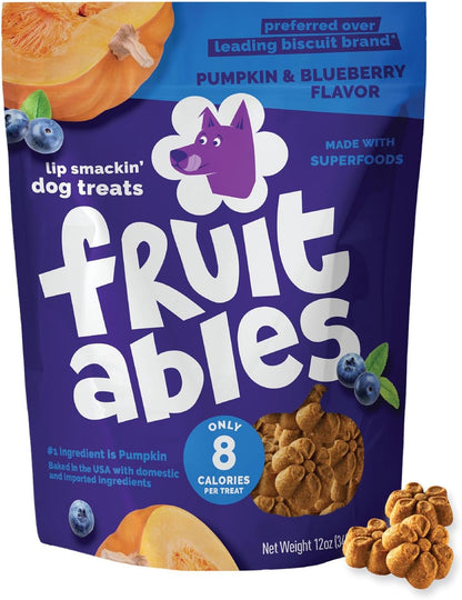 Fruitables Baked Dog Treats, Healthy Pumpkin Treat for Dogs, Low Calorie & Delicious, No Wheat, Corn or Soy, Made in the USA, Pumpkin and Blueberry Flavor, 12oz