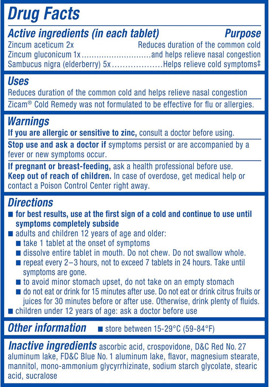 Zicam Cold Remedy Zinc RapidMelts, Elderberry Citrus Flavor, Homeopathic, Cold Shortening Medicine, Shortens Cold Duration, 25 Count